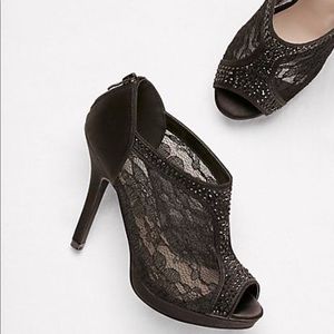 Lace High Heel Shootie with Flatback Crystals
